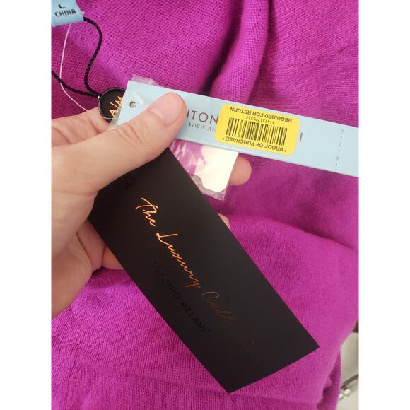 Antonio Melani 100% Cashmere Purple Off Shoulder Sweater Women’s Large NWT # - Picture 6 of 7